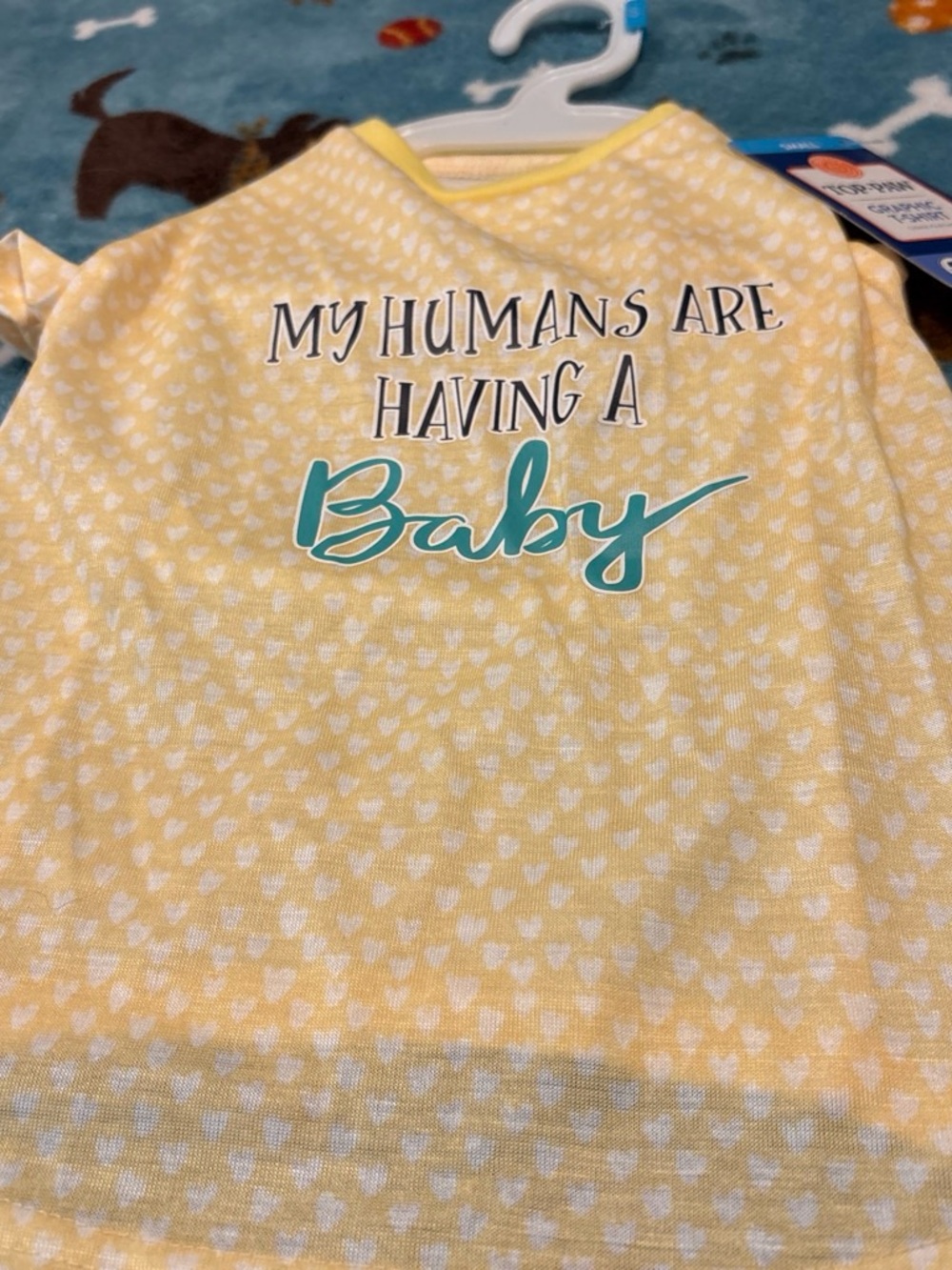Top Paw Yellow Baby Pet Bib with Teal Script large
